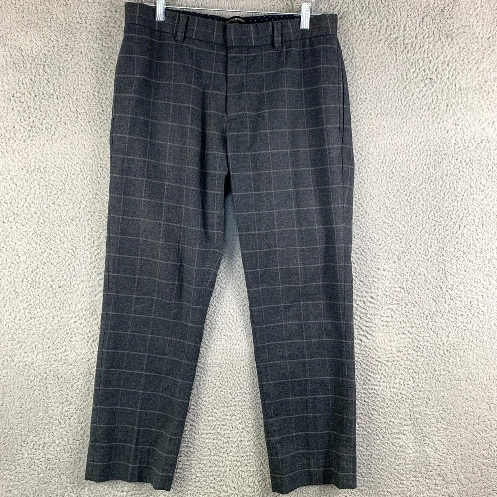 Banana Republic Aiden Pants Mens 32 Gray Plaid Business Casual Khakis Fit 34x28‎